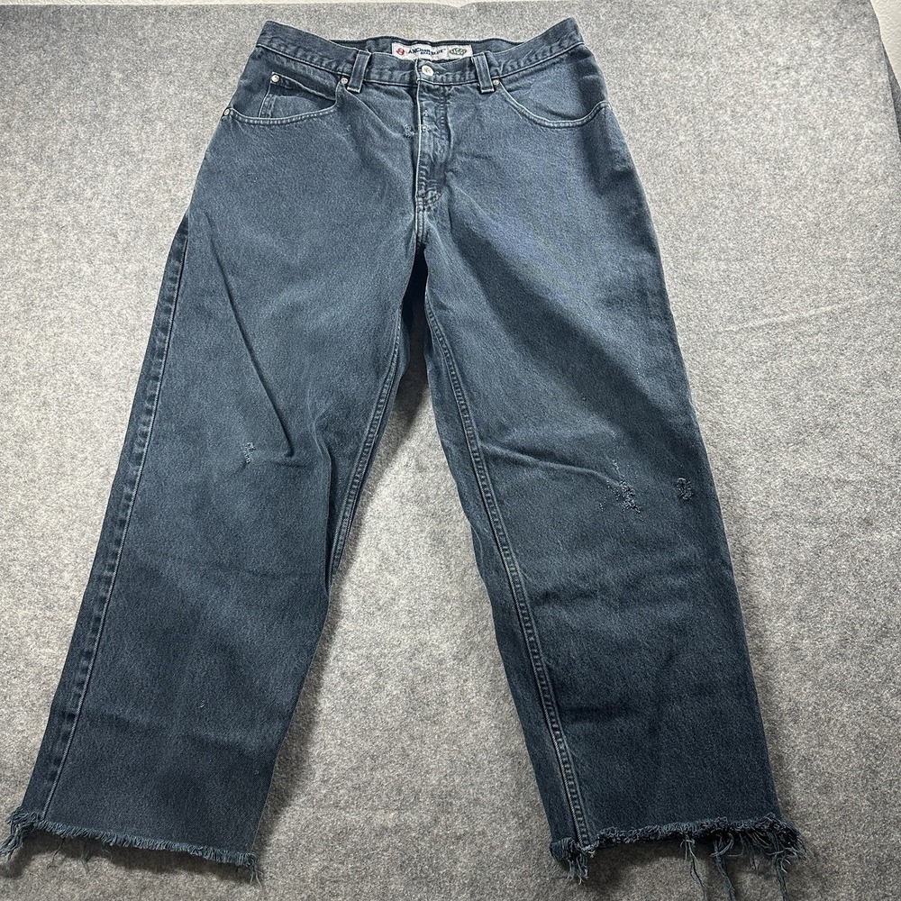 Vtg Anchor Blue Baggy Jeans Mens 36x27 Faded Distressed Raw Hem 90s Y2K Skate